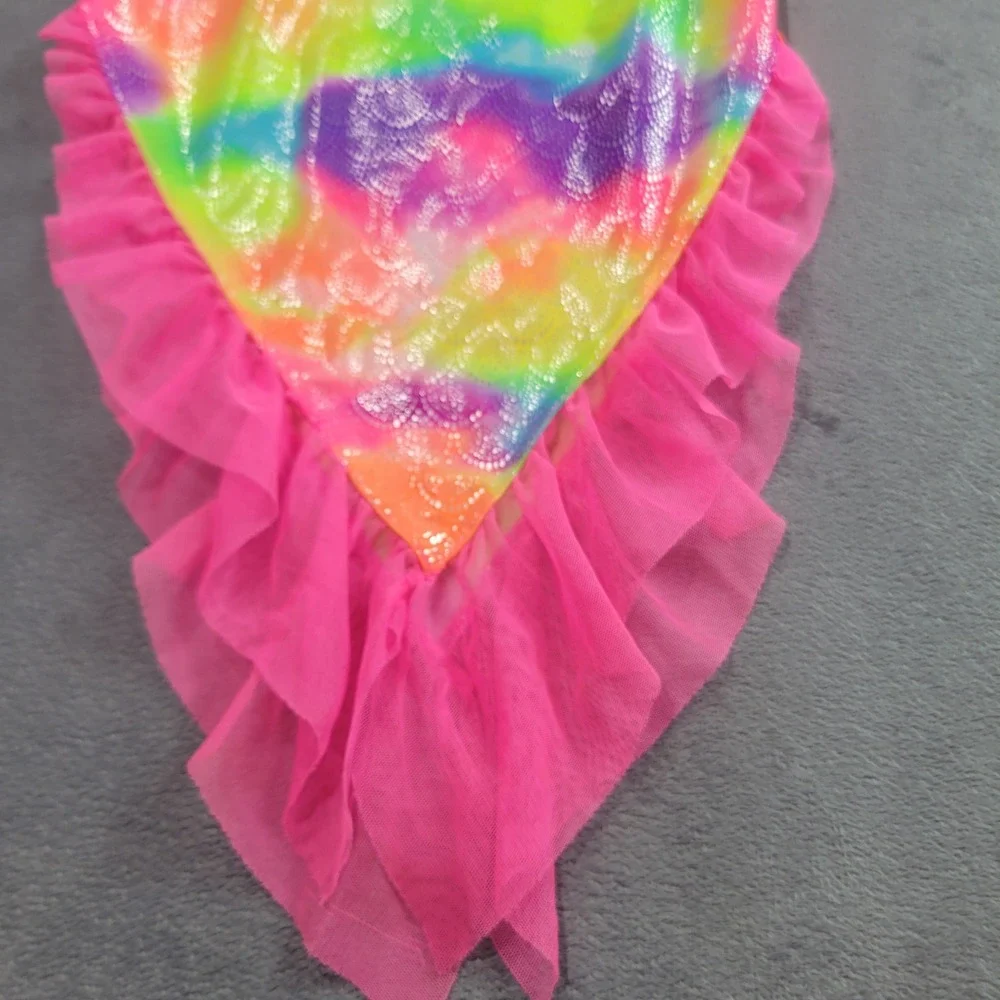 Wonder‎ Nation Swim Cover Up Girls XS 4-5 Rainbow Mermaid Tail Metallic Ruffle